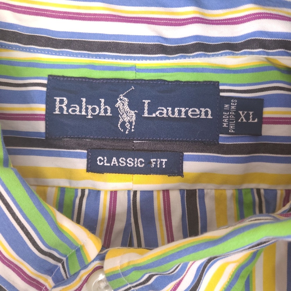 Vintage Ralph Lauren Shirt Mens XL Striped Button Classic Fit Preppy Colorful - Picture 3 of 12